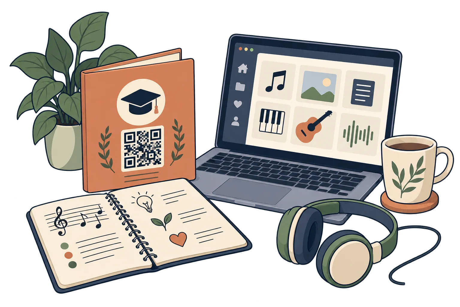 Al terminar un curso. Sumá un QR a la carpeta final con referencias y próximos pasos. La plataforma enlazada gestiona inscripciones y certificados.