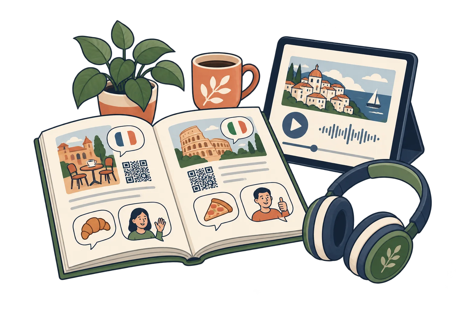 En la práctica de idiomas. Enlazá el QR del cuaderno con grabaciones de pronunciación o ejercicios de escucha alojados por tu curso.