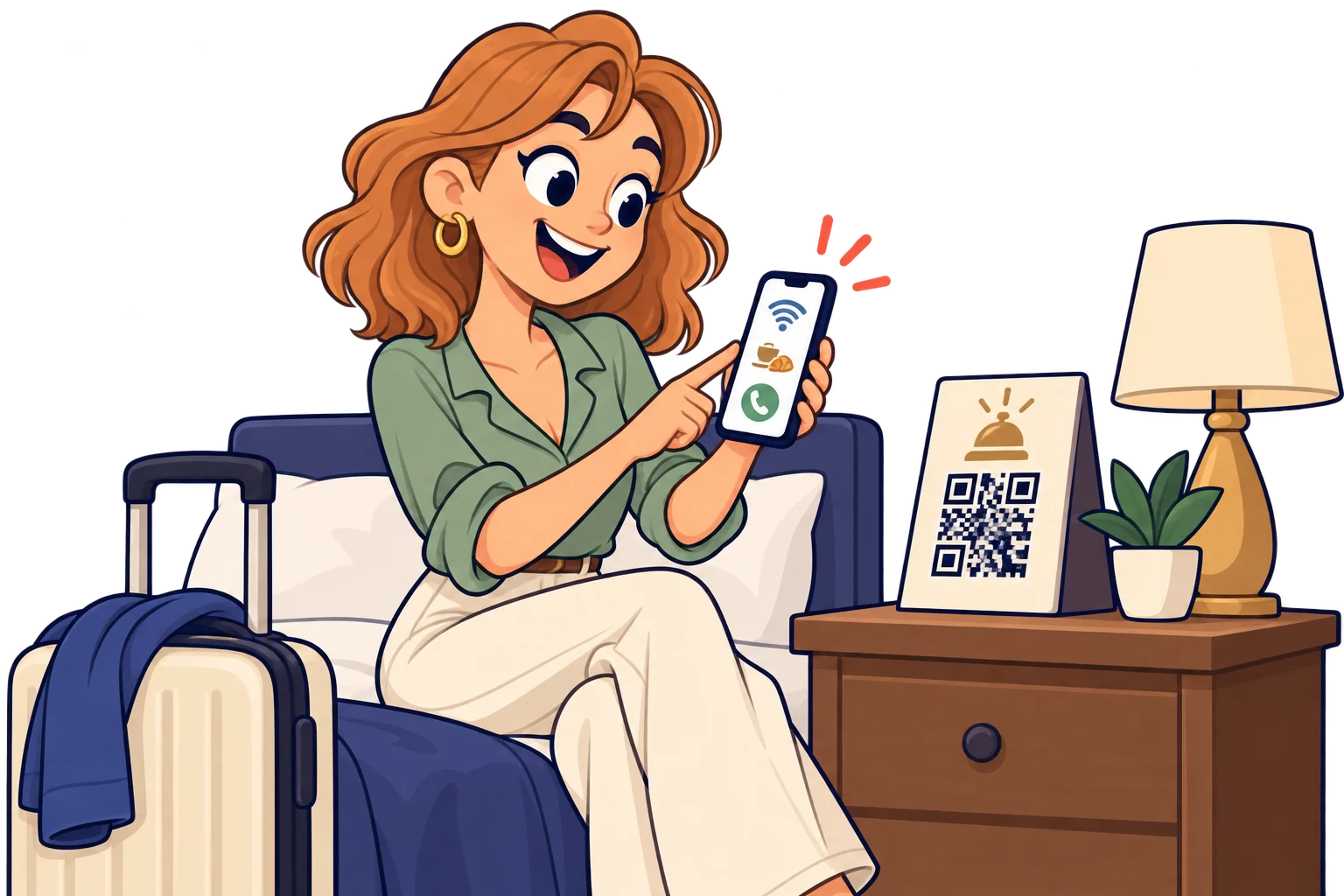 En la habitación. Reuní instrucciones de Wi-Fi, horarios de desayuno y contacto con recepción para reducir consultas repetidas.