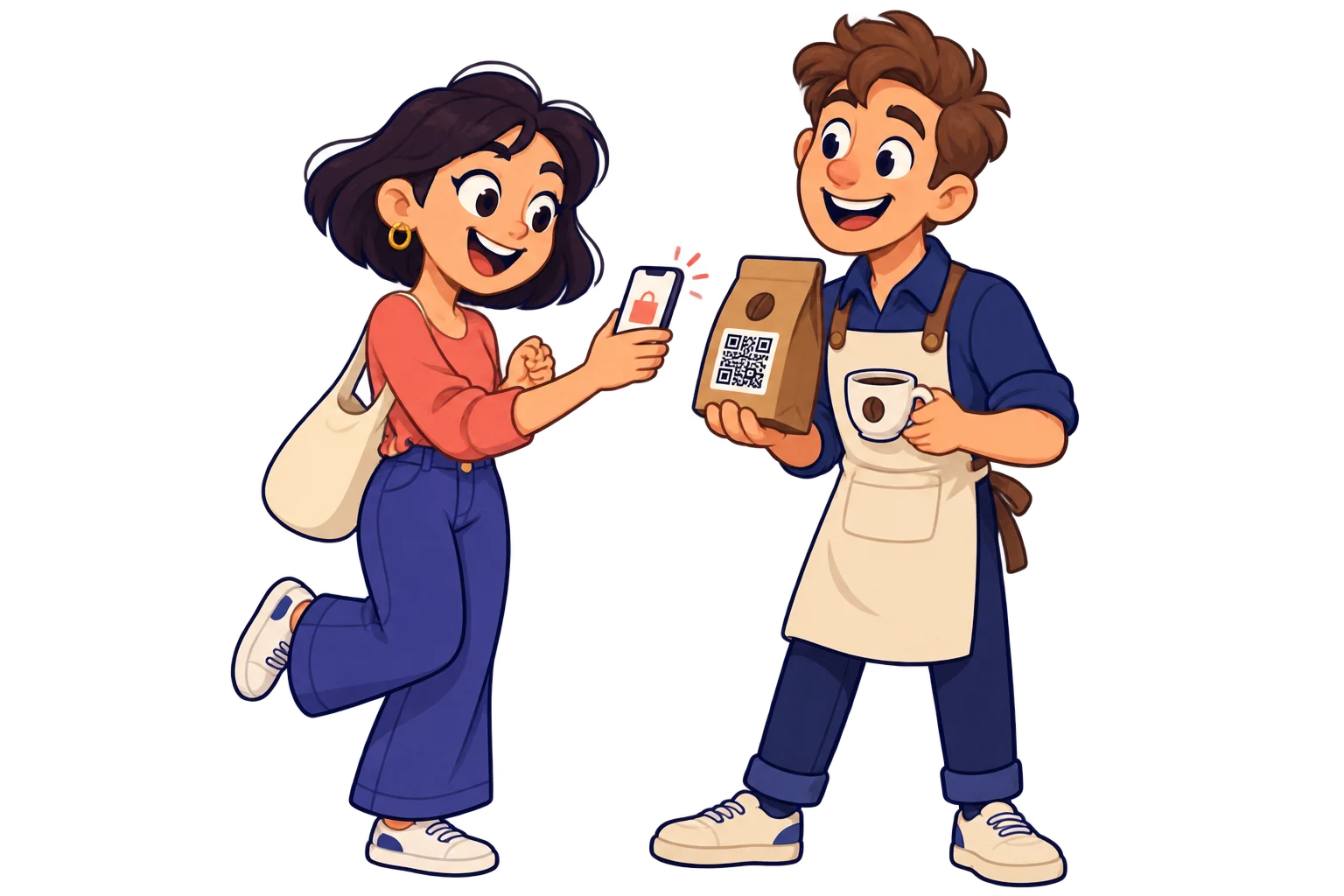 On the coffee bag. Print the QR as part of the coffee bag design. Open a recipe, your online shop or a payment link for the next order, without asking customers to search for your brand.