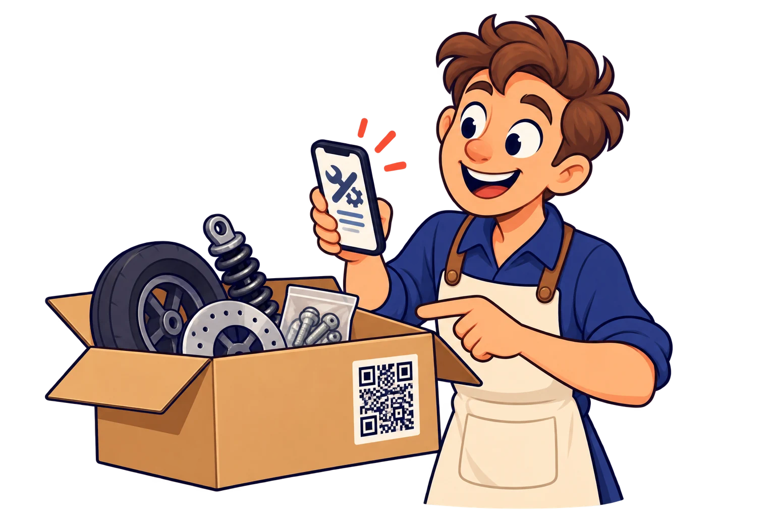 With spare parts. Link maintenance instructions, compatible accessories and your support channel to make after-sales help easier.