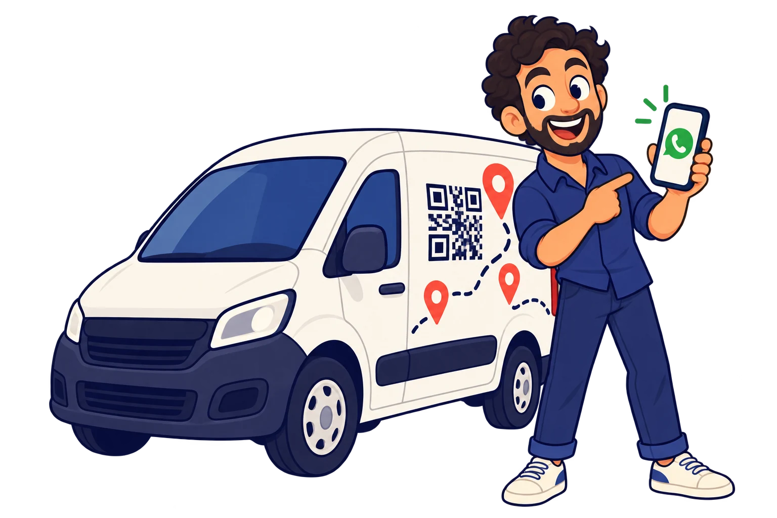 En un vehículo de trabajo. Mostrá servicios, zonas de atención y WhatsApp para que quien vea tu vehículo estacionado pueda contactarte.