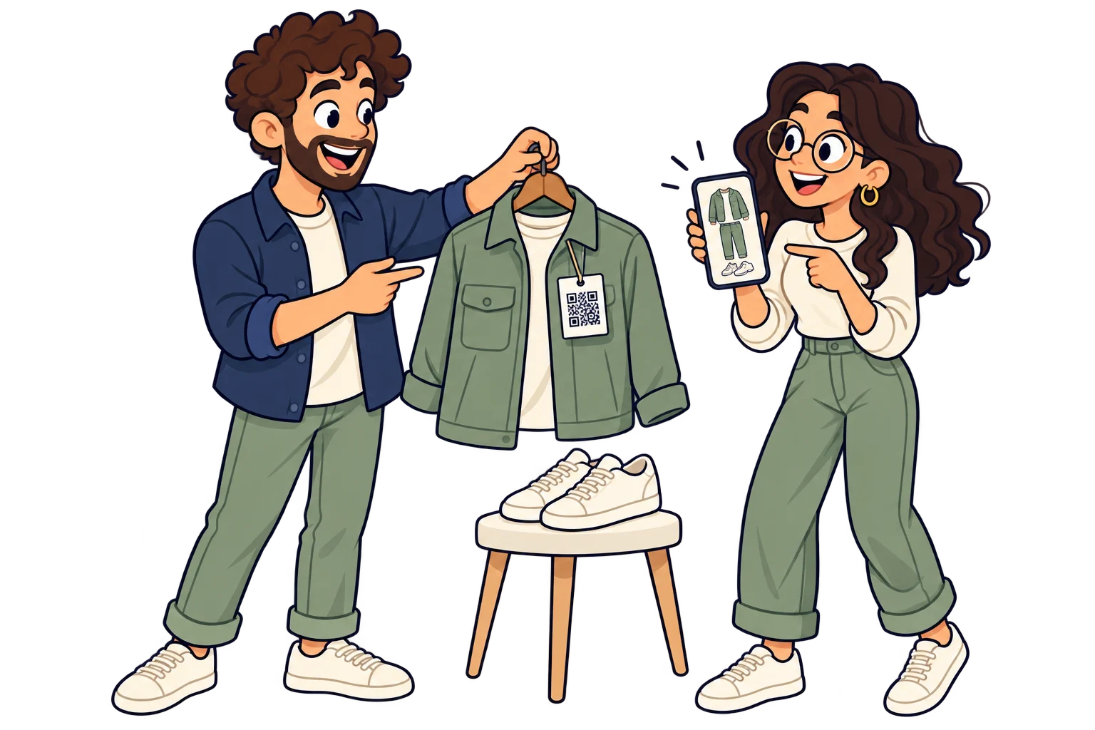 Junto às peças que combinam. Vincule um lookbook ou uma seleção de peças complementares na loja online. Pela etiqueta de uma jaqueta, mostre calças e acessórios para completar o look, com a disponibilidade atualizada na loja.