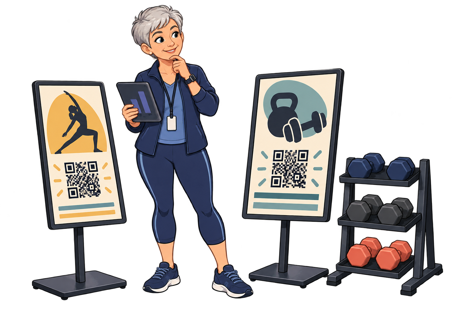 Entre áreas de atividades. Use SmartLinks diferentes na musculação, nas salas e na recepção. Compare acessos para decidir onde a grade precisa de um aviso mais claro ou melhor posicionado.